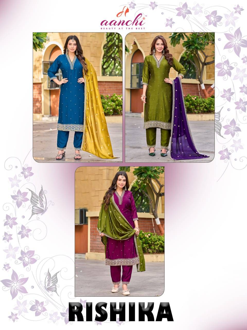 RISHIKA By AANCHI Designer Ethnic Wear Collection viscose Roman Silk Kurtis At Wholesale Price